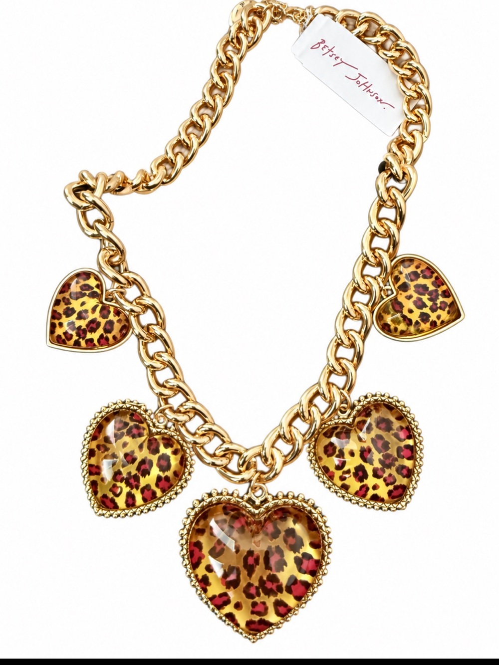 Betsey Johnson Leopard Station Heart Charm Necklace
